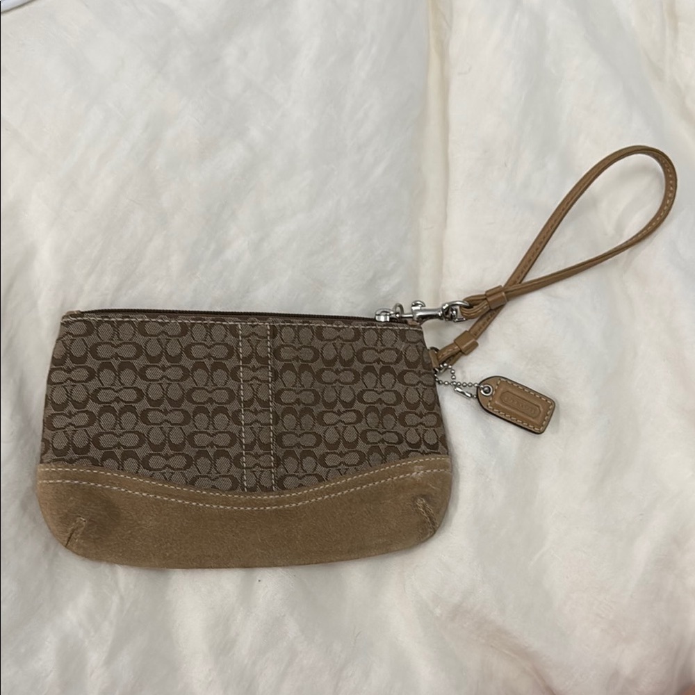 Brown Wristlet with Logo Pattern